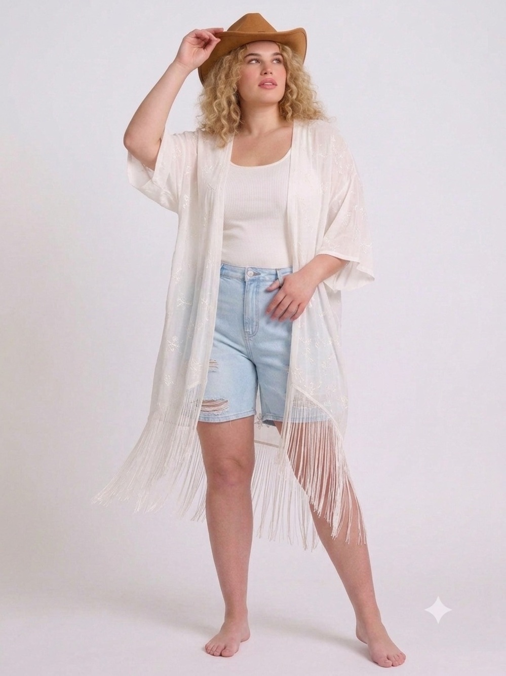 Torrid Fringe Embroidered Open Kimono Duster Cover-Up Sz- 2/3 Country Cowgirl